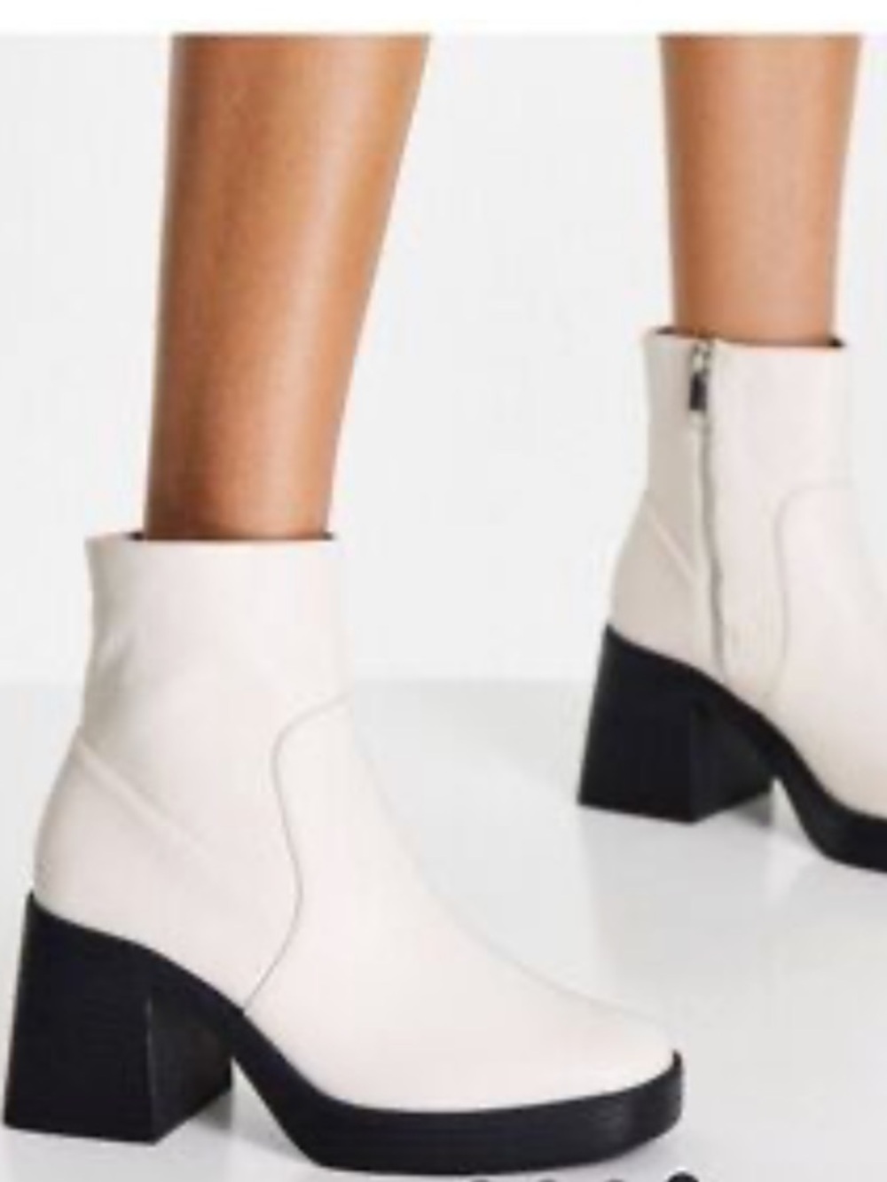 Steve Madden Cream Patent Leather Ankle Boots with Black Platform